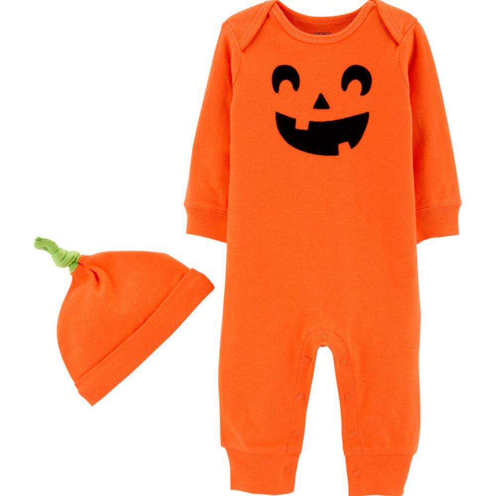 Baby Halloween Jumpsuit & Hat Set Orange Pumpkin